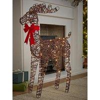 Festive Battery Operated & Lit Reindeer With Red Bow Christmas Decoration
