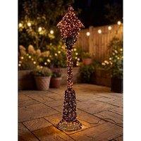 Festive Lit Faux Rattan Lamp Post Outdoor Christmas Decoration - Warm White
