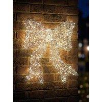 Festive Lit Spiral Silver Metal Wire Twirl Bow Christmas Light - 57 & Cm