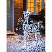 Festive Lit Faux Rattan Baby Reindeer - Bright White