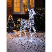 Festive Lit Faux Rattan Doe Outdoor Christmas Decoration - Bright White