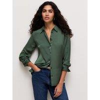 New Look Womens Satin Button Through Long Sleeve Shirt - Green