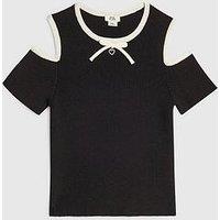 River Island Girls Cut Out Shoulder Bow Top - Black