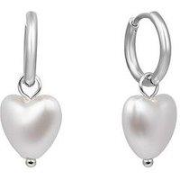 The Love Collection Stainless Steel Heart Pearl Huggies