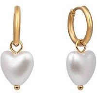 The Love Collection Gold Plated Stainless Steel Heart Pearl Huggies