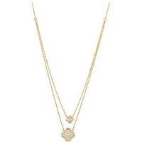 The Love Collection Gold Plated Sterling Silver Pave Cz Double Flower Necklace