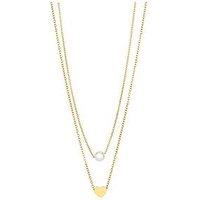 The Love Collection Gold Plated Stainless Steel Pearl & Heart Double Necklace