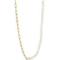 The Love Collection Gold Plated Stainless Steel Chunky Link And Freshwater Pearl Necklace