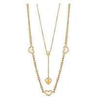 The Love Collection Gold Plated Stainless Steel Mother Of Pearl And Cz Lariat Heart Necklace Set