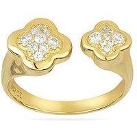 The Love Collection Gold Plated Sterling Silver Pave Cz Double Flower Ring