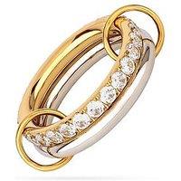 The Love Collection Gold Plated Stainless Steel Bi-Colour Cz Interlocking Rings