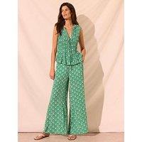 Mint Velvet Fan Print Wide Leg Trousers - Green