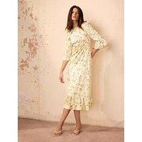 Mint Velvet Floral Print Ruffle Midi Dress - Yellow