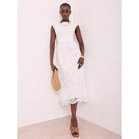 Mint Velvet Ivory Broderie Midi Dress - White