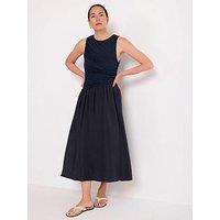 Mint Velvet Navy Asymmetric Waist Midi Dress - Blue