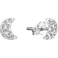 The Love Collection Womens Crescent Moon Crystal Stud Earrings - Silver
