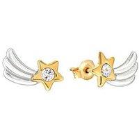 The Love Collection Womens Two Tone Star Wing Stud Earrings - Silver