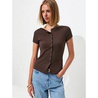 New Look Cotton Rich Button Through Baby Tee T-Shirt - Brown