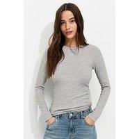 New Look Marl Cotton Rich Ribbed Crew Neck Long Sleeve Top - Grey
