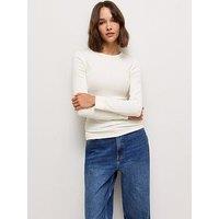 New Look Cream Cotton Rich Ribbed Crew Neck Long Sleeve Top