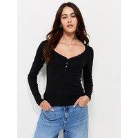 New Look Womens Black Cotton Rich Long Sleeve Henley Top