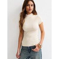 New Look Premium Ribbed Grown On Sleeves Top - White