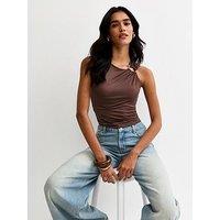 New Look Jersey Asymmetric Hardware Detail Tank Top - Brown