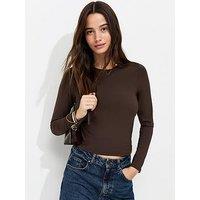 New Look Slinky Jersey Long Sleeve Crew Neck Top - Brown