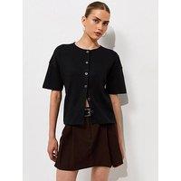 New Look Premium Black Heavyweight Cotton Button Through T-Shirt