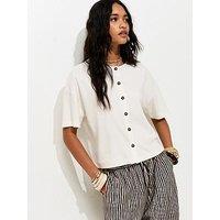 New Look Premium Heavyweight Cotton Button Through T-Shirt - White