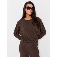 New Look Soft Touch Ribbed Batwing Sleeve Top - Brown