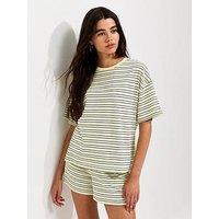 New Look Cotton Striped Boxy Crew Neck Co-Ord T-Shirt - Yellow