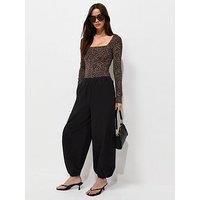 New Look Slinky Leopard Print Square Neck Long Sleeve Bodysuit - Brown