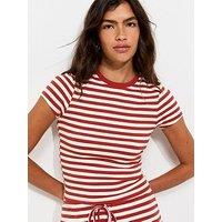 New Look Striped Cropped Co-Ord Baby T-Shirt - Red