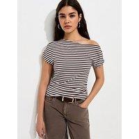 New Look Cotton Striped Off The Shoulder T-Shirt - Brown