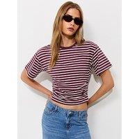 New Look Striped Ruched Waist Crew Neck T-Shirt - Red