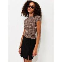 New Look Cotton Rich Leopard Print Baby Tee T-Shirt - Brown