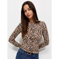 New Look Womens Cotton Rich Ribbed Leopard Print Top - Brown
