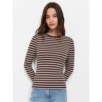 New Look Womens Cotton Rich Ribbed Striped Long Sleeve T-Shirt - Pink