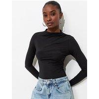 New Look Black Slinky Draped High Neck Long Sleeve Bodysuit