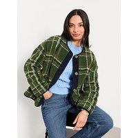 Fatface Women'S Willow Check Borg Overshirt Jacket - Green