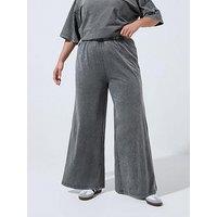 Yours Curve Acid Wash Wide Leg Trouser Co Ord - Grey