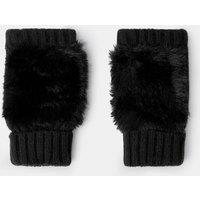 Accessorize Womens Faux Fur Fingerless Ribbed Cuff Gloves - Black
