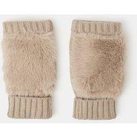 Accessorize Womens Faux Fur Fingerless Ribbed Cuff Gloves - Beige