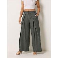 Pixiegirl Petite Wrap Pleated Wide Leg Trousers - Grey