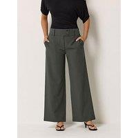 Pixiegirl Petite Button Tab Detail Wide Leg Trousers - Dark Grey