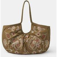 Accessorize Oversized Floral Embroidered Shoulder Bag - Green