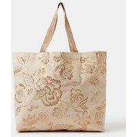 Accessorize Embroidered Metallic Shopper Bag - Cream