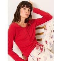 Fatface Womens Hattie Henley Ribbed Button Nightwear Top - Red