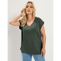 Yours Curve Grown-On Sleeve T-Shirt - Green